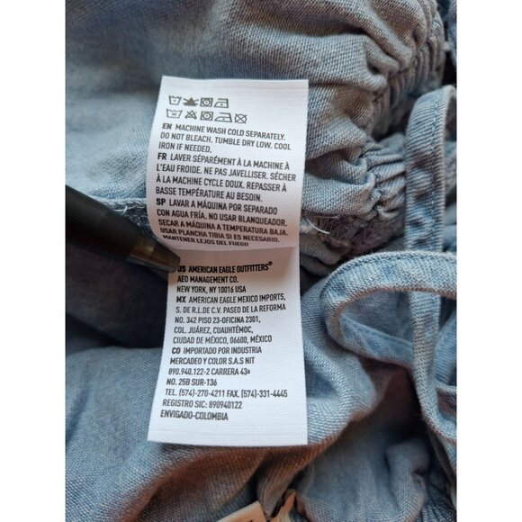 American Eagle Womens Peplum Halter Top S Blue Denim Ruffle Boho - Picture 5 of 7